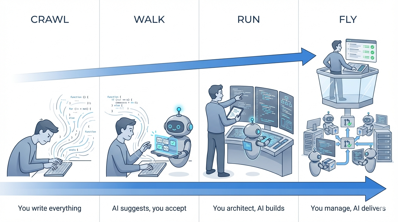 The evolution of AI-assisted development: from crawl to fly